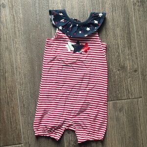 Red and White Striped Baby Romper with Stars